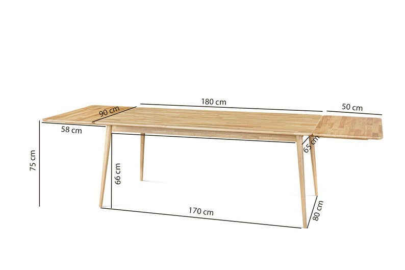 Measures Scandinavian Dining Table, Solid Oak Extendable Table