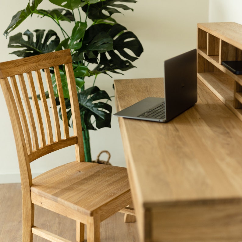 Set of 2 Modern Wood Chair, Solid Oak Dining Chairs, Chaises de salle à manger en chêne massif, Esszimmerstühle aus massiver Eiche, Sillas 画像 3