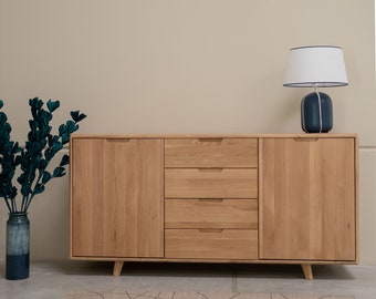 VESKOR Massief houten ladekast, eiken opberger, houten ladekast, Scandinavische stijl, eiken meubelen, massief massivholz-Kommode, massvimöbel, commode en bois.