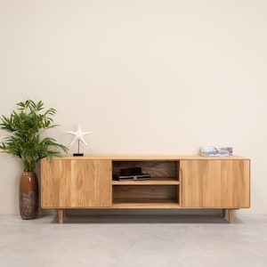 Solid Oak TV Stand: Modern Scandinavian Media Cabinet