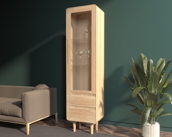 Solid oak wooden display cabinet, Vitrine aus massivem Eichenholz, Vitrine en chêne massif, Vitrina en roble macizo