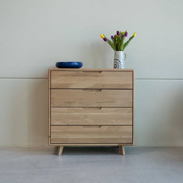 VESKOR cassettiera in legno massello di rovere, contenitore in rovere, cassettiera in rovere, ripiani in legno, stile nordico, massif massivholz-Kommode, commode en bois.