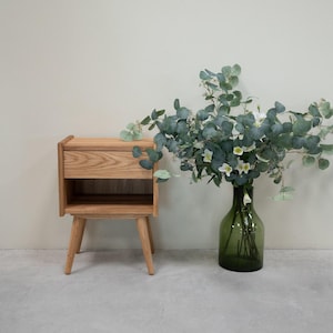 Solid Oak Nightstand: Scandinavian Style Bedside Table