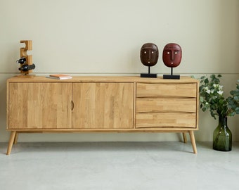Solid Oak Modern Sideboard: Scandinavian Style Storage