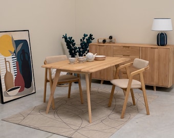 VESKOR fester Massivholz Esstisch, Esstisch aus Holz, Esstisch aus Eiche, Feststehender Massivholz Esstisch, table à manger fixe en bois.