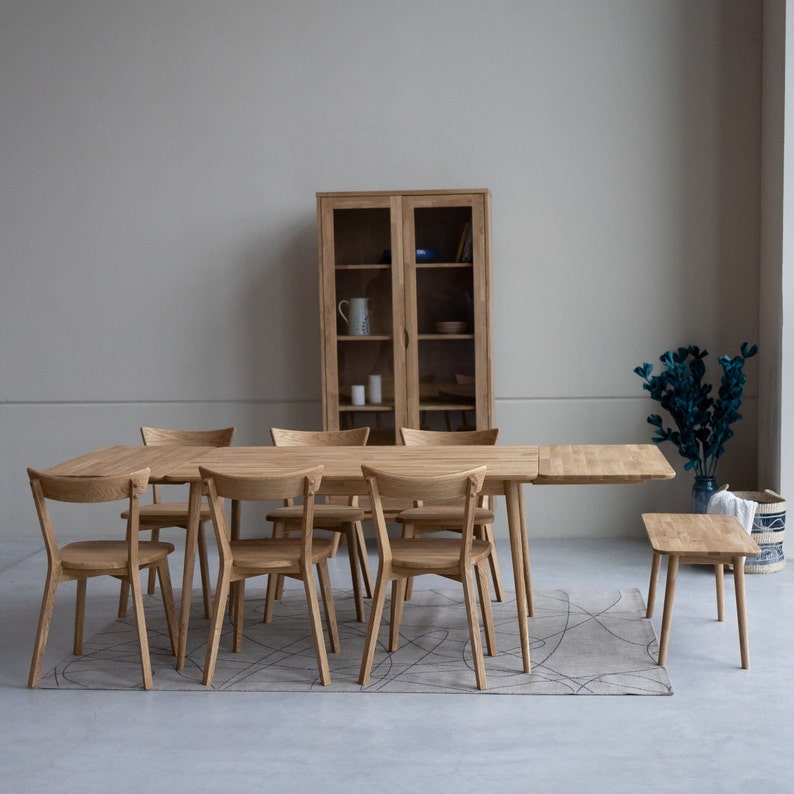 Scandinavian Dining Table, Solid Oak Extendable Table, Wooden Table, Table Extensible en Chêne Massif, ausziehbarer Tisch