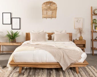 Solid Oak Wood Bed: Nordic Style, Malmo Design