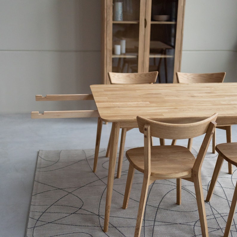 Scandinavian Dining Table, Solid Oak Extendable Table, Wooden Table, Table Extensible en Chêne Massif, ausziehbarer Tisch