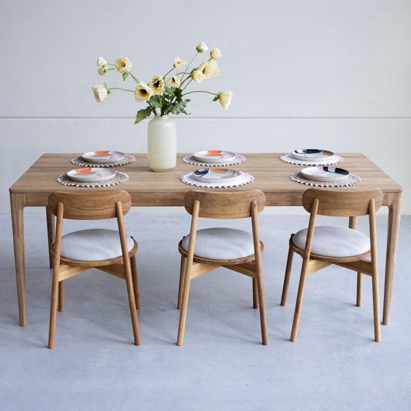 Table à manger scandinave, table à rallonges en chêne massif, table en bois, table à rallonges en chêne massif, Holztisch, ausziehbarer Tisch.