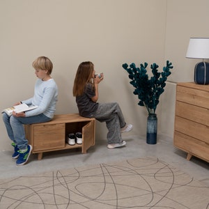 Solid Oak Bench: Scandinavian Entryway Storage Bench