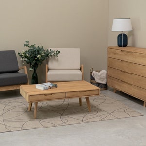 Mesa de centro de madera maciza VESKOR, mesa de centro de roble, mesa de centro de nogal, mesa de centro de madera maciza, mesa baja de madera maciza, estilo nórdico