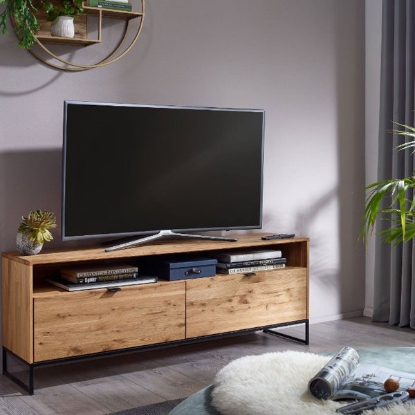 Support meuble TV en bois de chêne massif, scandinave moderne, Meuble TV en bois de chêne massif, TV-Schrank Eichenholz, Mueble de Television Roble
