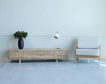 Solid Wood TV Stand: Nordic Style Oak or Walnut Media Console