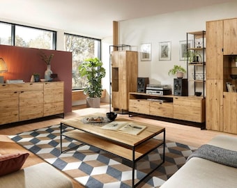 Table basse centrale en chêne massif avec tiroir, Table basse en chêne massif pour le salon, Massivholz Eiche Couchtisch