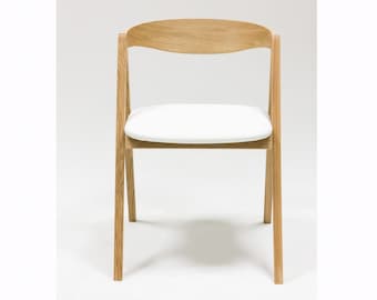 Solid Oak Dining Chairs with White Upholstery - Set of 2 or 4