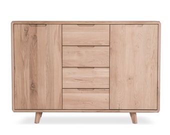 Solid Oak Wood Dresser: Nordic Style Chest of Drawers