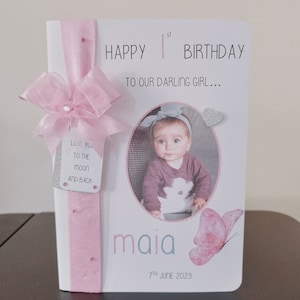 Cartão de aniversário personalizado, 1ª, 2ª, 3ª filha, irmã, neta, bebê, luxo, fita especial e glitter, menina, borboleta, lembrança