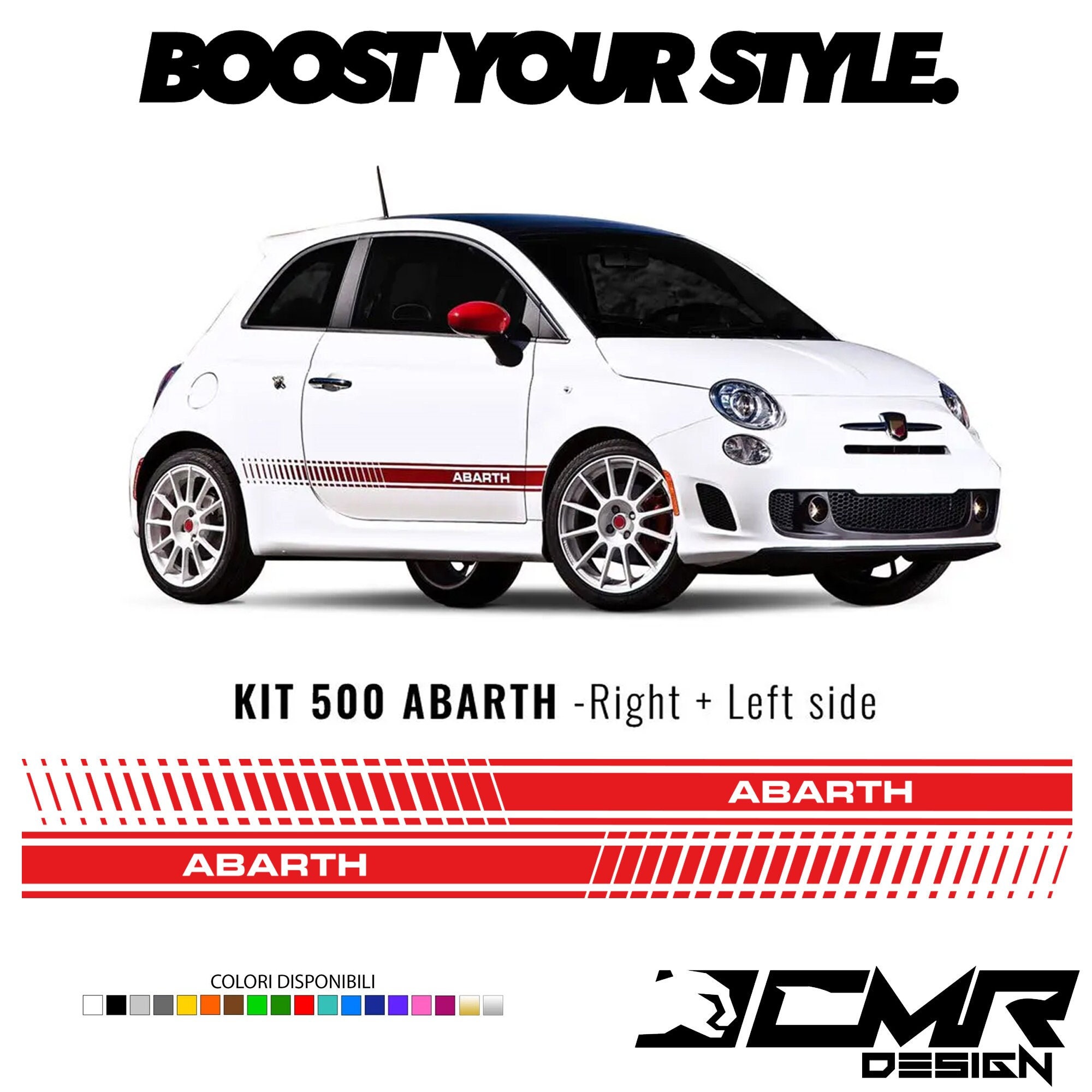 Car Stickers Hood ，for Fiat 500 Abarth Stripes Design Decoration Tuning  Accessories Vinyl Film Decals