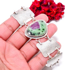 Ruby Fuchsite Handcrafted Bracelet 925 Sterling Silver Pink Stone Jewelry