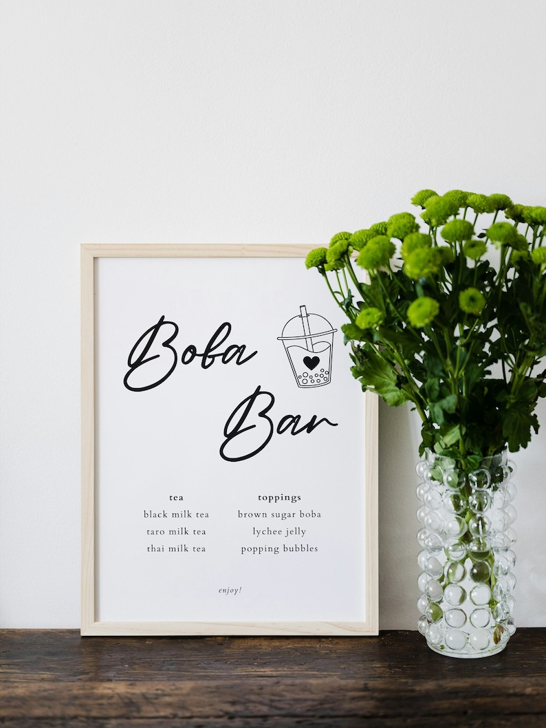 Boba Cursive Minimal Bubble Tea Wedding Sign | Boba Tea Sign | Milk Tea and Toppings ...