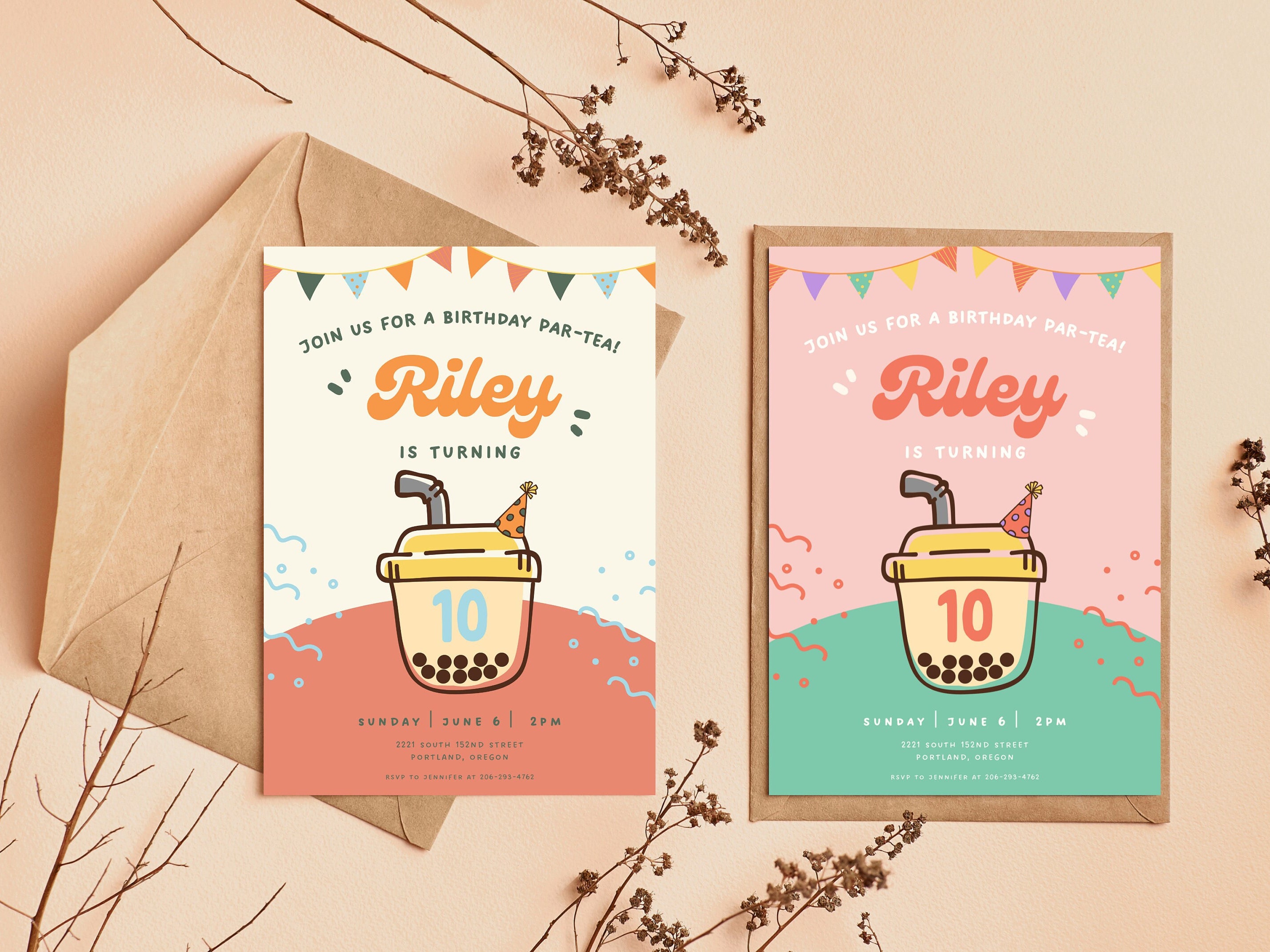 Boba Par-tea Birthday Party Invitation | Two Color Scheme Options ...