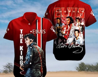 Elvis The King Of Rock n Roll Button Shirt, Elvis Hawaiian Shirt, Retro Music Concert Top, Elvis Presley Fan Birthday Gift, Rock n Roll Tee