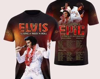 Chemise EPiC Elvis Presley Concert 2026, Chemise recto-verso The King Of Rock N Roll, Cadeau fan d'Elvis