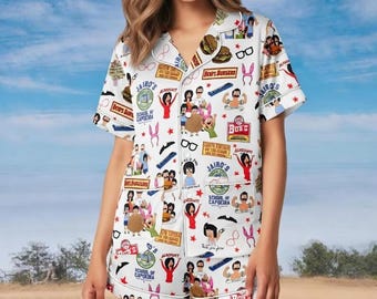 Bobs Burgers Satin Pyjamas, Bob Belcher Pyjamas Set, Tina Belcher Shirt, Belcher Hose Pyjamas, Bobby Hill Film Pyjama, Geschenk für Sie