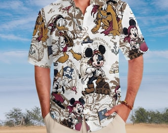 Vintage Disney Pirate Night Cruise Hawaiiaans shirt, Disney Pirates of Caribbean button shirt, retro piraten Mickey zomershirt, zomershirt