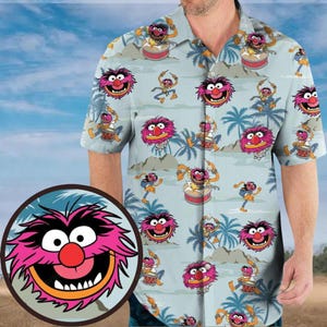 Chemise hawaïenne animal Muppet, jolie chemise bouton Aloha Muppets, chemise de plage été rock drôle, cadeau fan de musique, chemise dessin animé rétro