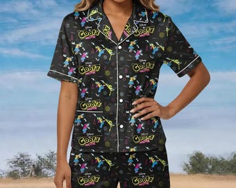Pijama de satén de la película de Goofy, pijama Powerline Disney, conjunto de pijama de Max y Goofy, regalo Disney de nostalgia de los 90, pijama para noche de cine, regalo para ella.