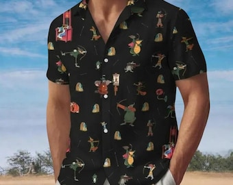 Camicia con bottoni di Robin Hood della Disney, Camicia con bottoni di Robin Hood, Camicia con bottoni del Principe della Volpe, Camicia per le vacanze a tema Disney, Regalo per i fan di Robin Hood