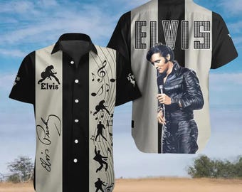 Elvis Presley Button Shirt, King Of Rock Hawaiihemd, Button Up Shirt, Rock N Roll Merch, Geschenk für Elvis Presley Fan