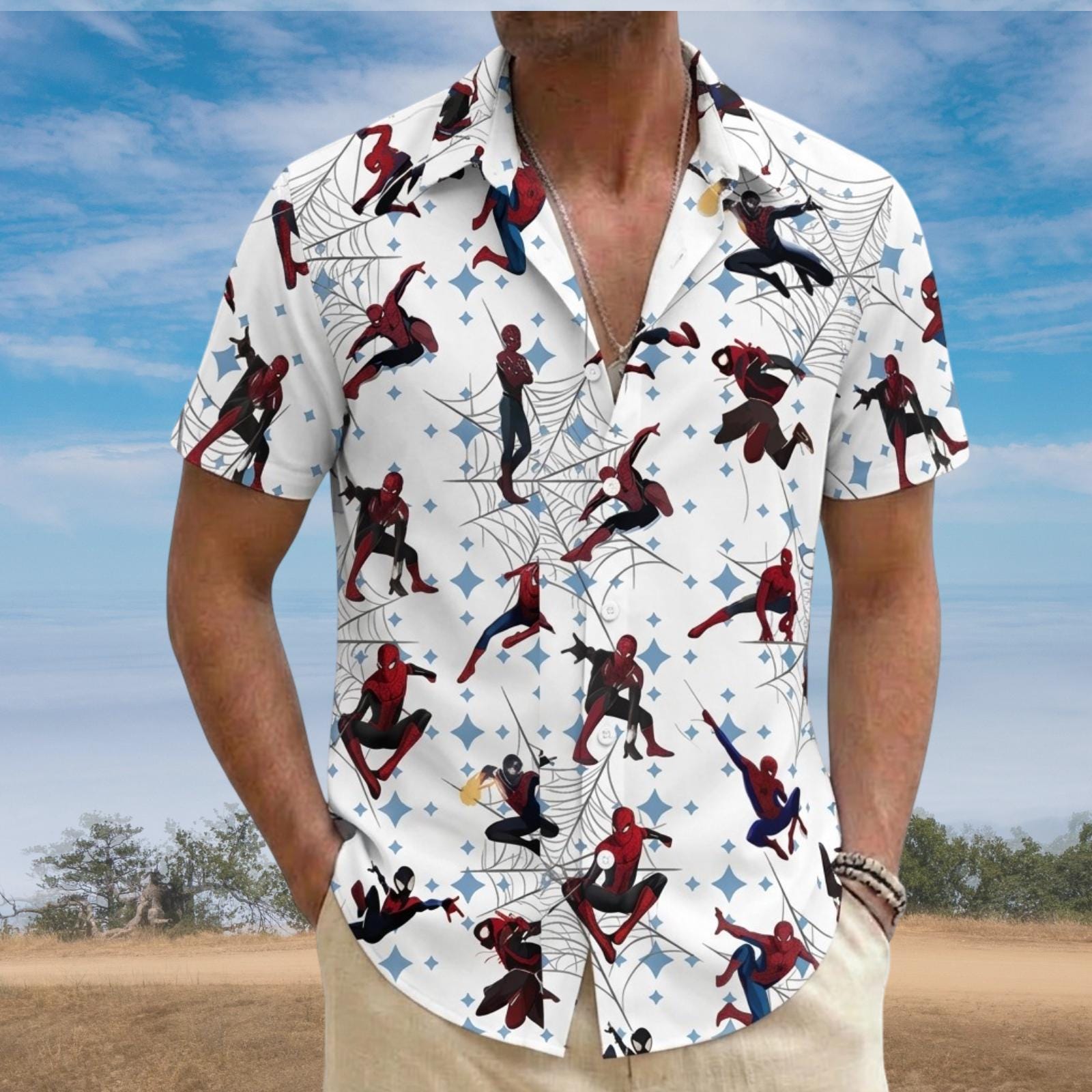 Discover Spiderman Hawaiian Shirt, Superhero Button-up, Spider-Man Character Vacation Tee