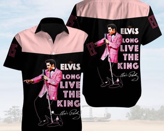Elvis Presley Button Shirt, Long Live The King Shirt, Button Down Shirt, Elvis Presley Lover Gift, Shirt For Men, Short Sleeve Shirt