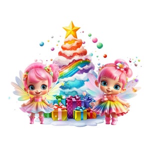 Noël féerique, clipart Noël féerique mignon PNG, téléchargement immédiat, transparence, clipart Noël fille imprimable, image de Noël enfant