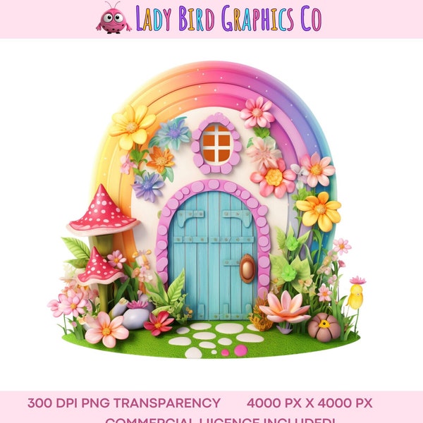 Fairy Door, Cute Rainbow Fairy Door Clipart, Fairy Tale House Instant PNG Download Transparency, Girls Rainbow Magical Fairy Door Printable