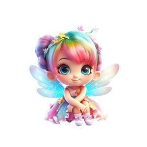 Fée, fée arc-en-ciel bébé super mignon, graphique PNG et Jpeg, téléchargement numérique, Clipart, illustration de fée mignonne, fée de dessin animé PNG imprimable