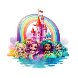 Mermaids, Cute Mermaid PNG Clipart, Mermaid and Rainbow Picture, Instant Download Transparency, Girls Mermaid Party Image Printable