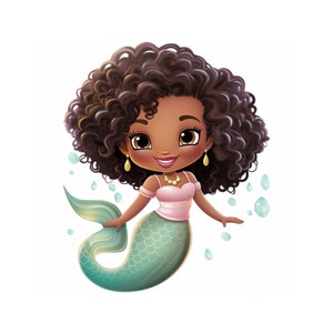 Clipart sirena, sirena africana, sirena nera PNG, download digitale trasparente, stampabile a sublimazione della sirena verde carina