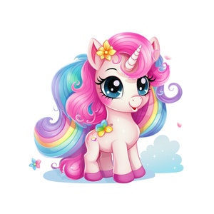 Eenhoorn, regenboog eenhoorn clipart, baby roze en regenboog eenhoorn png, kawaii chibi digitale download transparantie, schattige eenhoorn afdrukbare