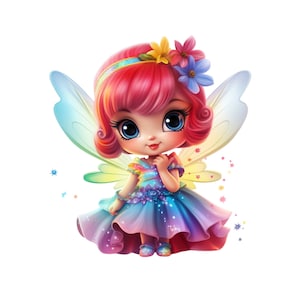 Fada, clipart de fada de bebê fofo, download instantâneo de fada de criança PNG, desenho animado de transparência para impressão de fada de flor de jardim fofo, imagem de fada