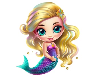 Mermaid PNG, Mermaid Clipart Instant Download Transparency, Under The Sea Image, Girls Aqua Purple Mermaid Printable Sublimation