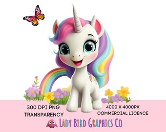 Unicorn Clipart, Unicorn PNG Instant Download Transparency, Cute Baby Rainbow Unicorn Sublimation, Pastel Unicorn Printable Cartoon