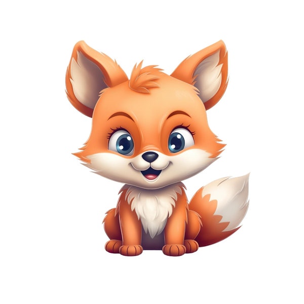 Cute Baby Fox Clipart PNG, Transparent Digital Download, PNG Baby Fox Cartoon llustration, Kids Decor Image, Girls Decoration Design