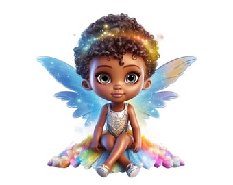 African Fairy PNG, Fairy Digital Download, Cute Baby Fairy Clipart, Afro Fairy, Cute Black Girl Fairy, Pixie Fairy, Girls Fairy Printable