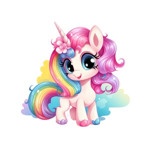Unicorn, Cute Rainbow Kawaii Unicorn Clipart PNG, Instant Download Transparency, Chibi Unicorn Printable, Cute Baby Unicorn Cartoon Picture