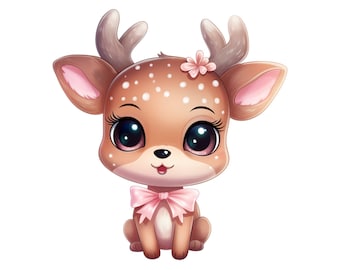 Chrismas Reindeer, Cute Baby Christmas Reindeer Clipart PNG, Instant Download Transparency, Kids Cute Christmas Clipart, Christmas Cartoon