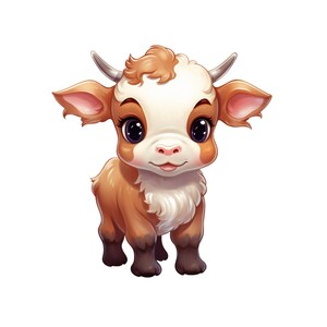 Cute Baby Calf Clipart PNG, Transparent Digital Download, Baby Cow Cartoon llustration, Cute Barnyard Animal, Farmyard Animal
