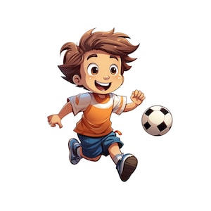 Süße Fußball Clipart, Junge spielt Fußball PNG, druckbare süße sportliche Jungen, Fußball Junge Sofortiger Download Transparenz, Clipart für Jungen